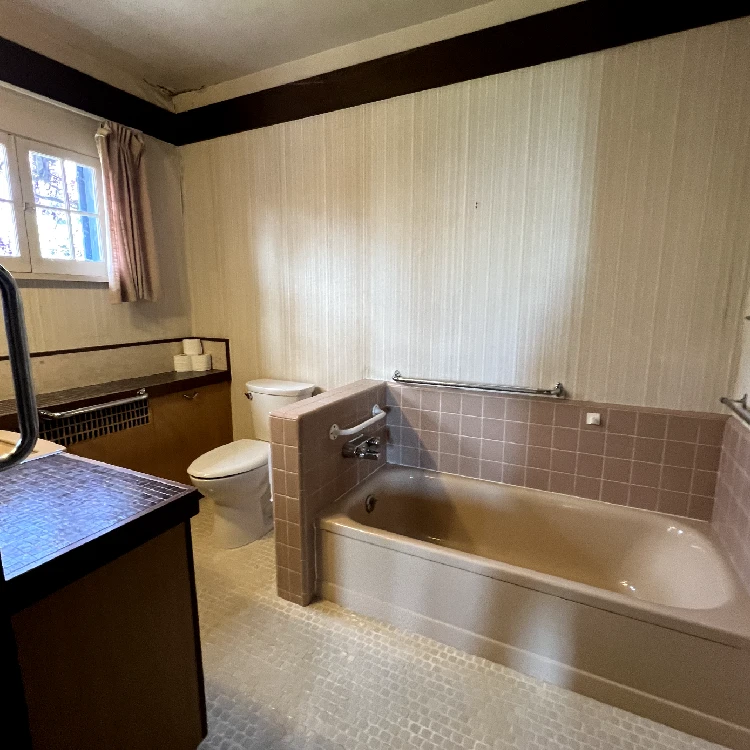 a bathroom with a tub toilet and sink